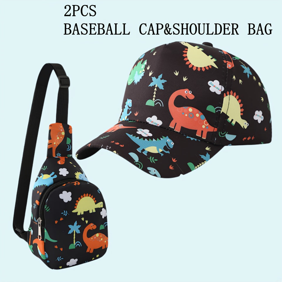 2 Piece Set Dinosaur Print Baseball Cap for Boys