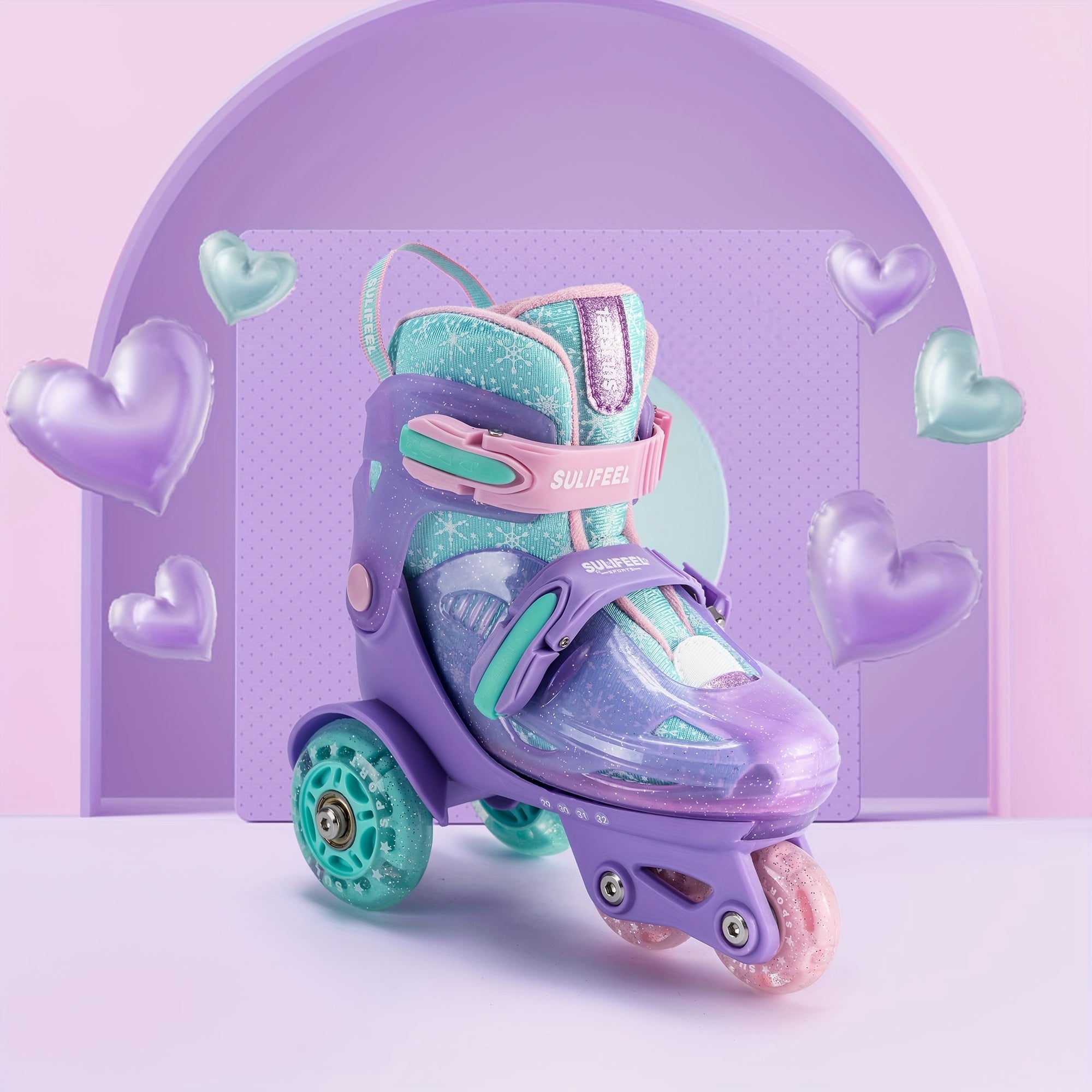 Adjustable kids roller skating shoes with lighting