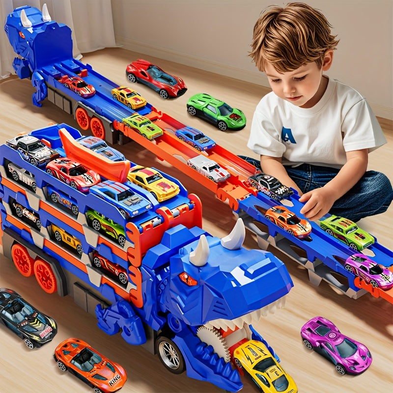 Transformable dinosaur truck for transporting 12 cars,