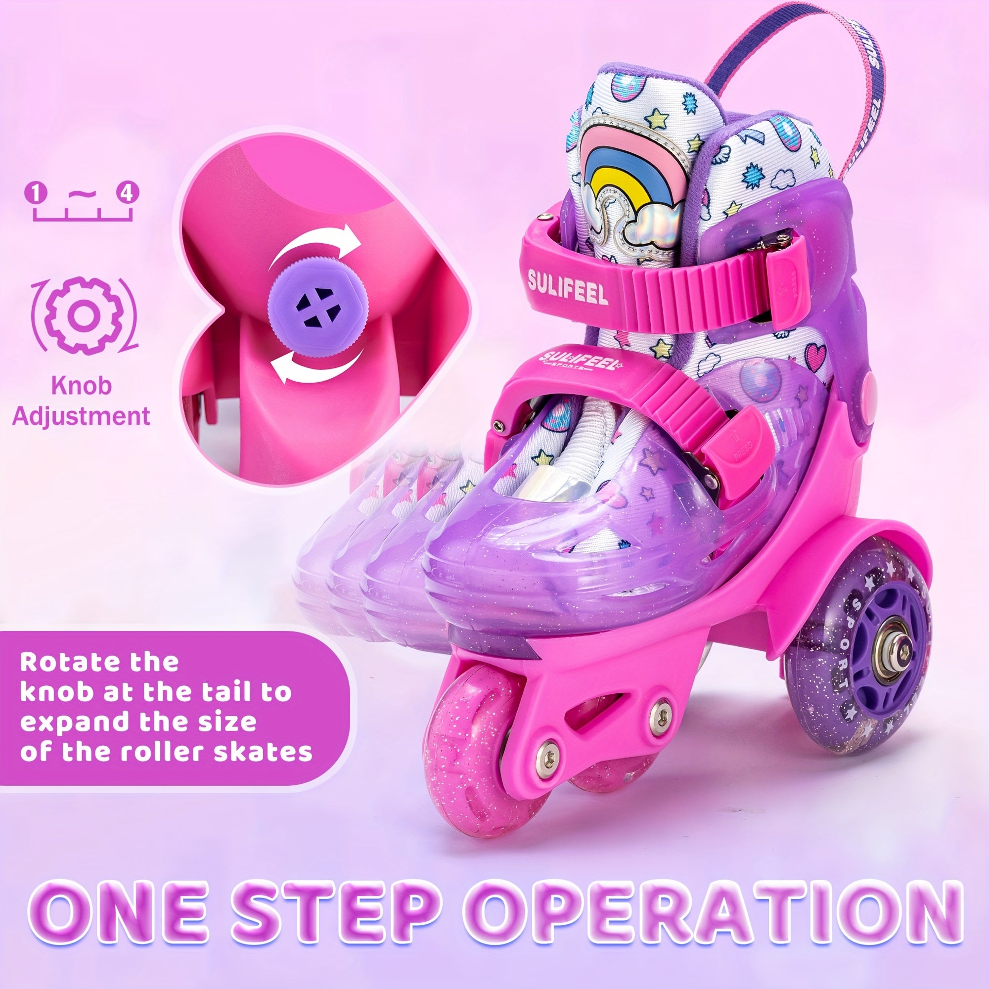Adjustable kids roller skating shoes with lighting