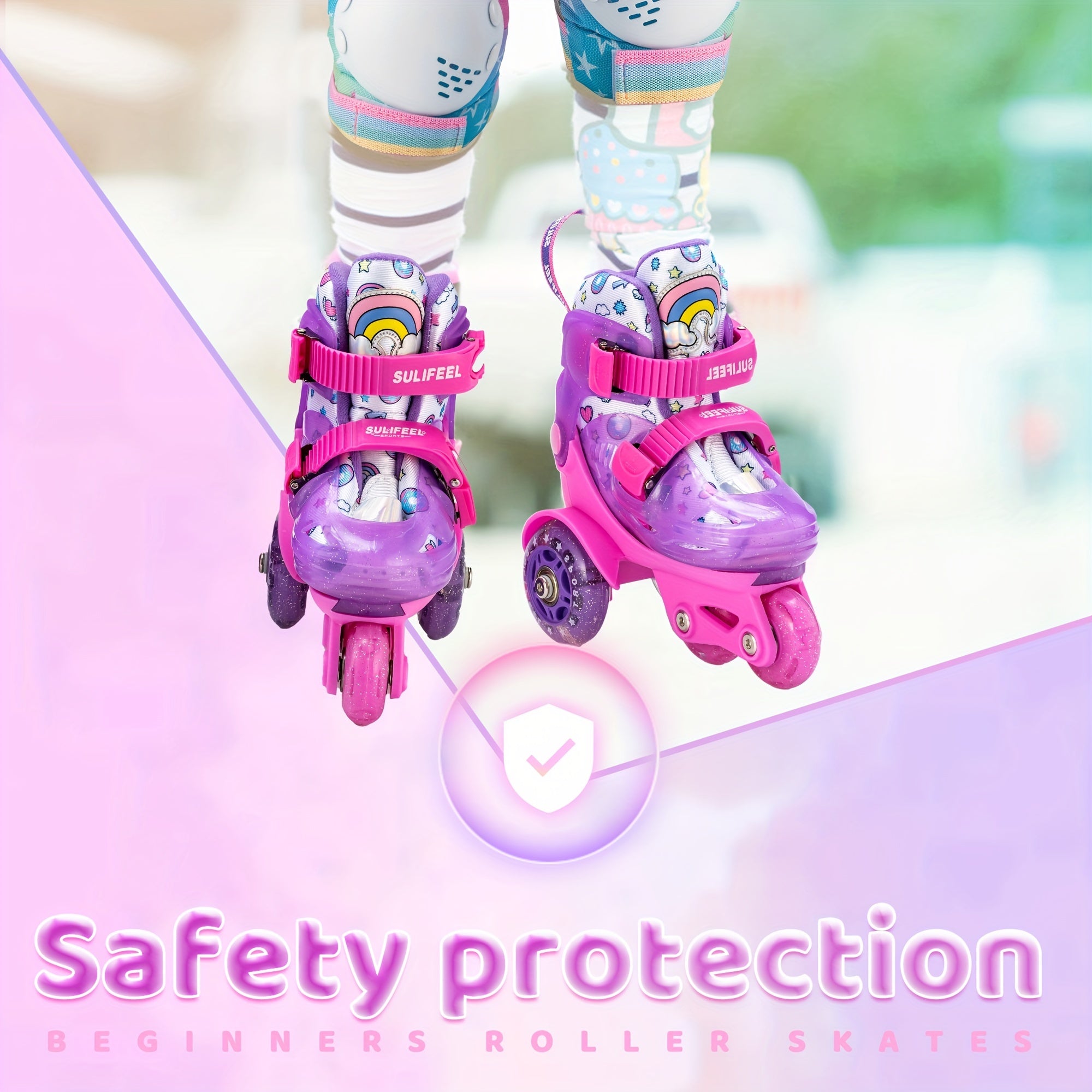 Adjustable kids roller skating shoes with lighting