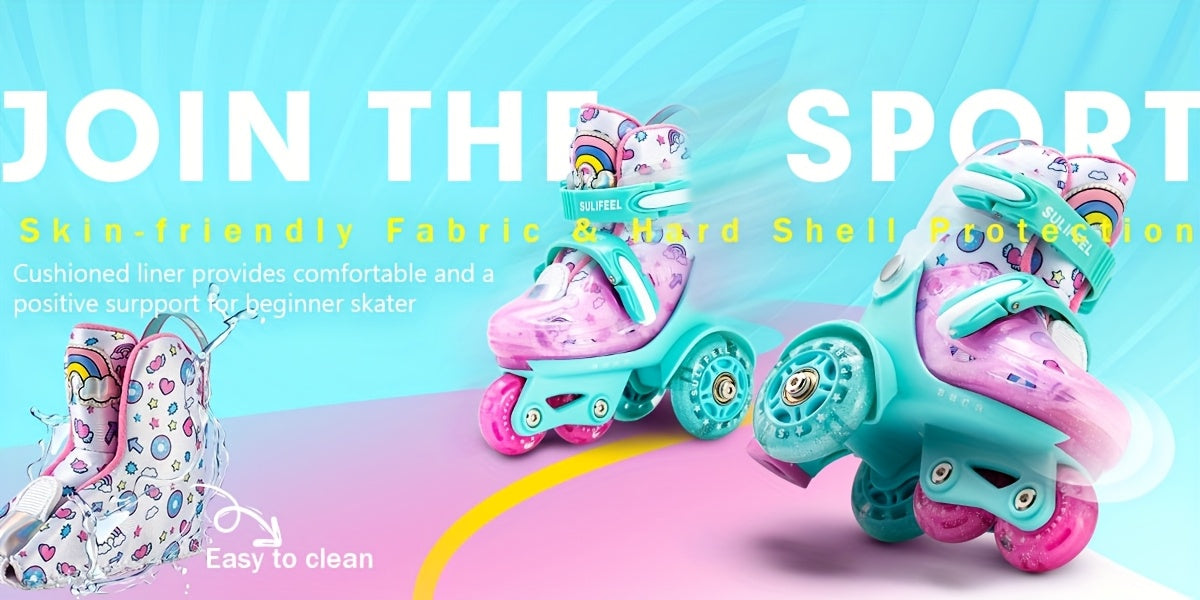 Adjustable kids roller skating shoes with lighting