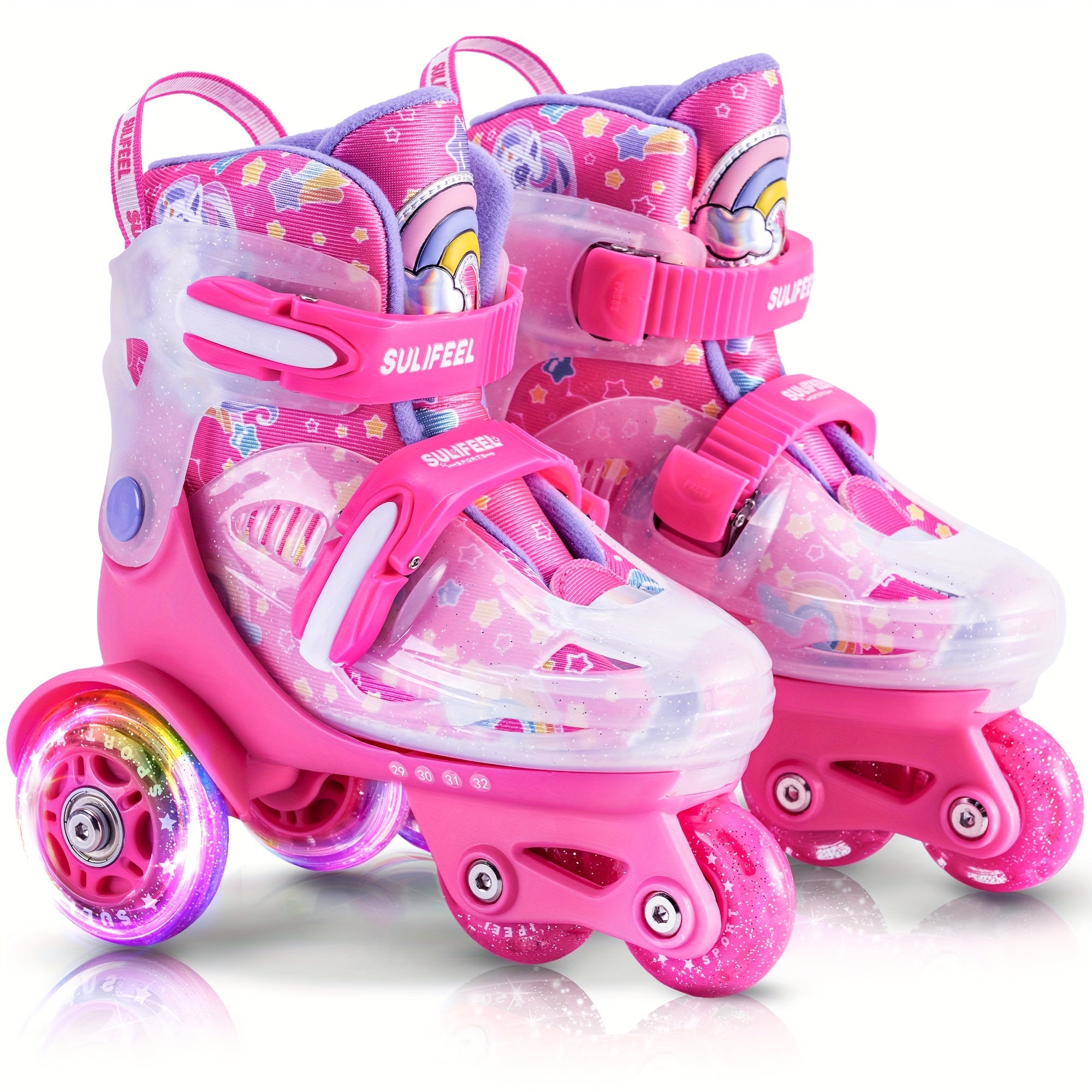 Adjustable kids roller skating shoes with lighting