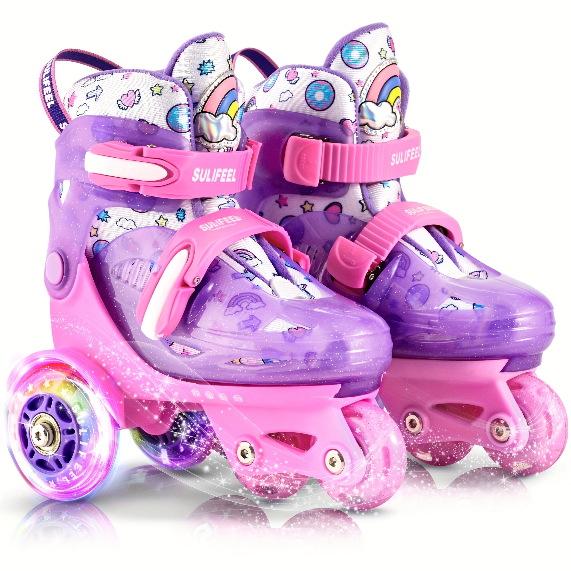 Adjustable kids roller skating shoes with lighting