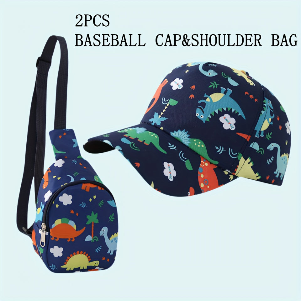 2 Piece Set Dinosaur Print Baseball Cap for Boys