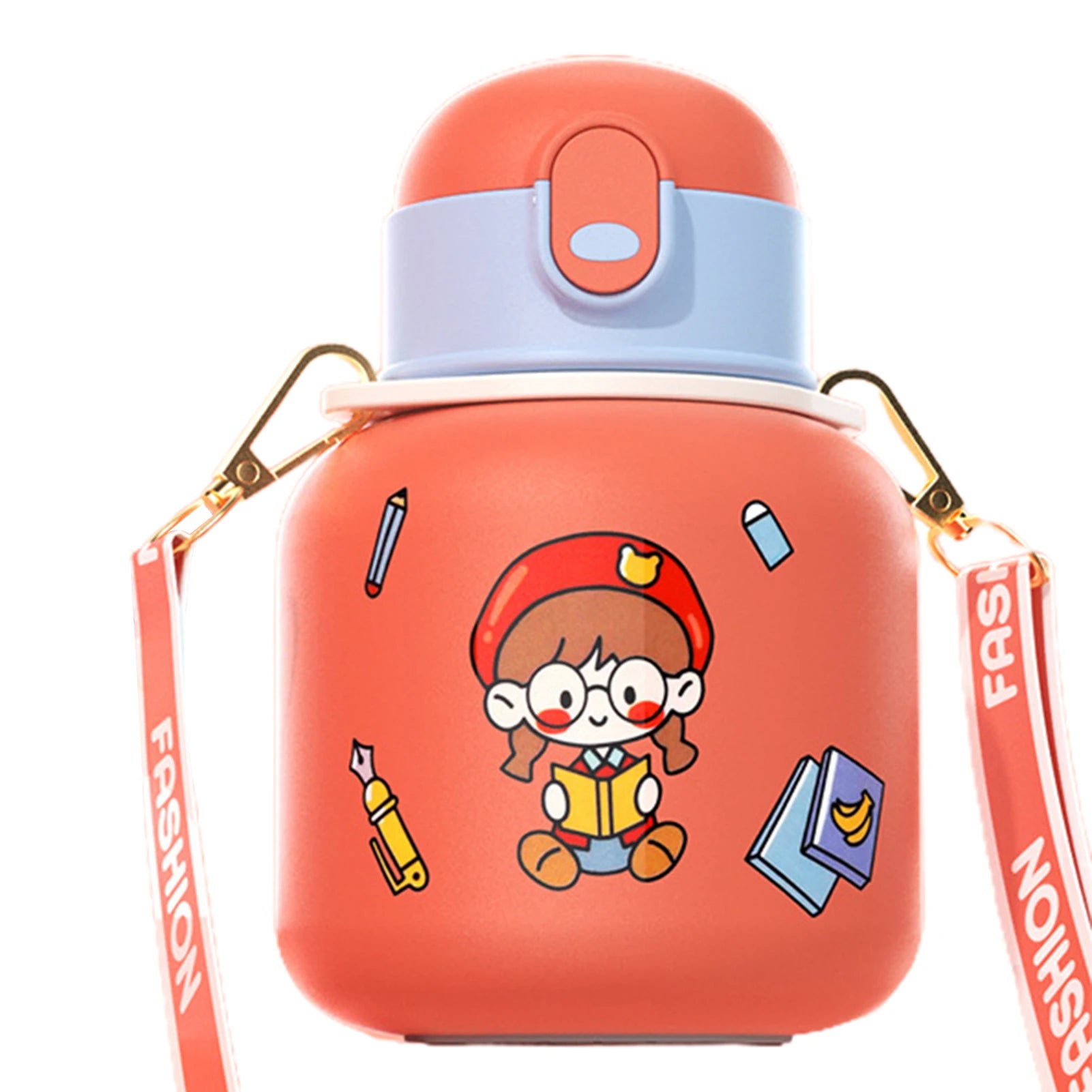 kawaii stainless steel water bottles with math straw handle