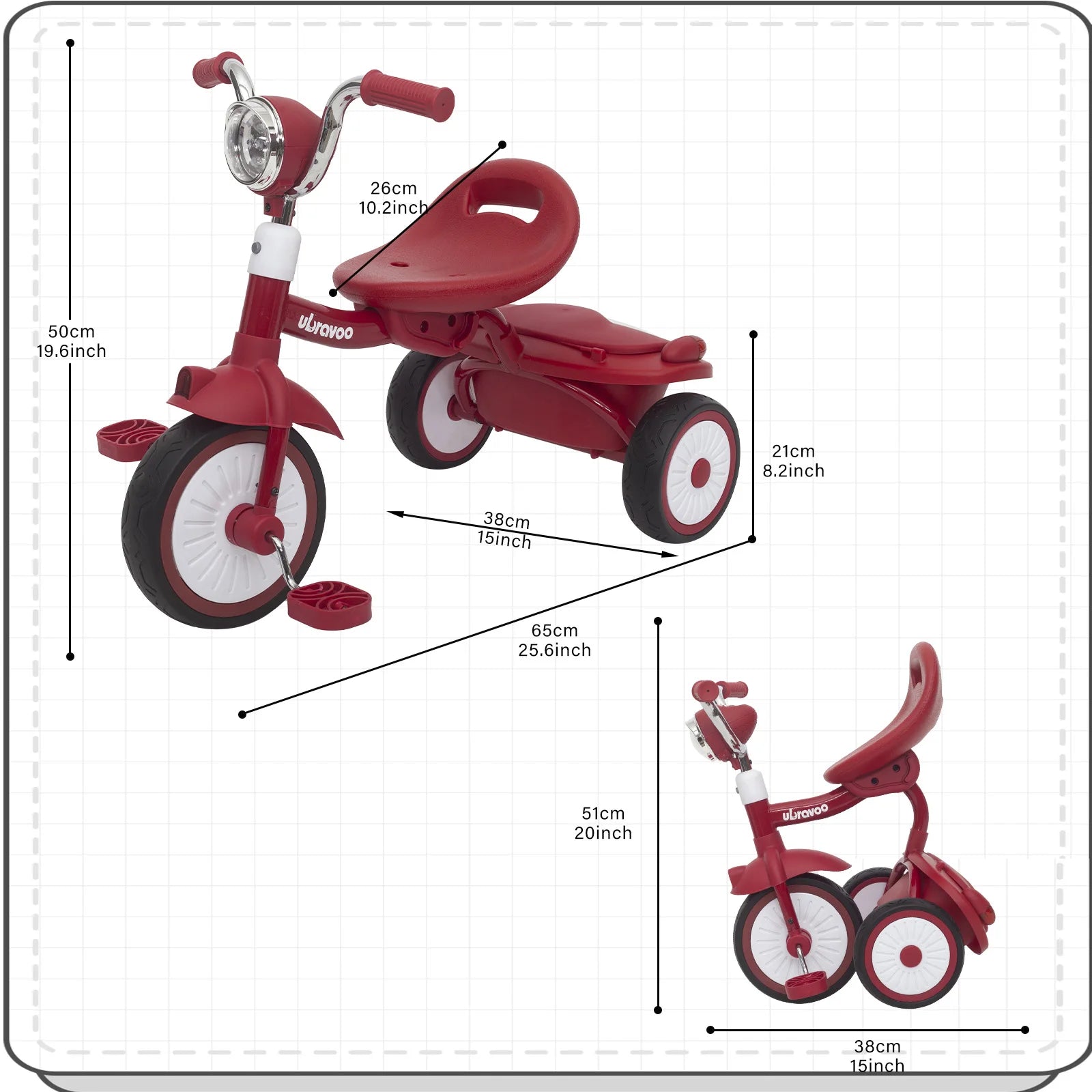 UBRAVOO Baby folding tricycle with pedals
