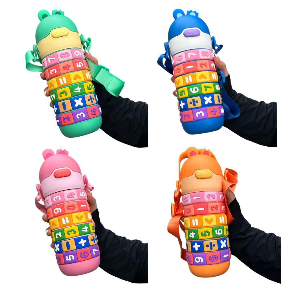 kawaii stainless steel water bottles with math straw handle