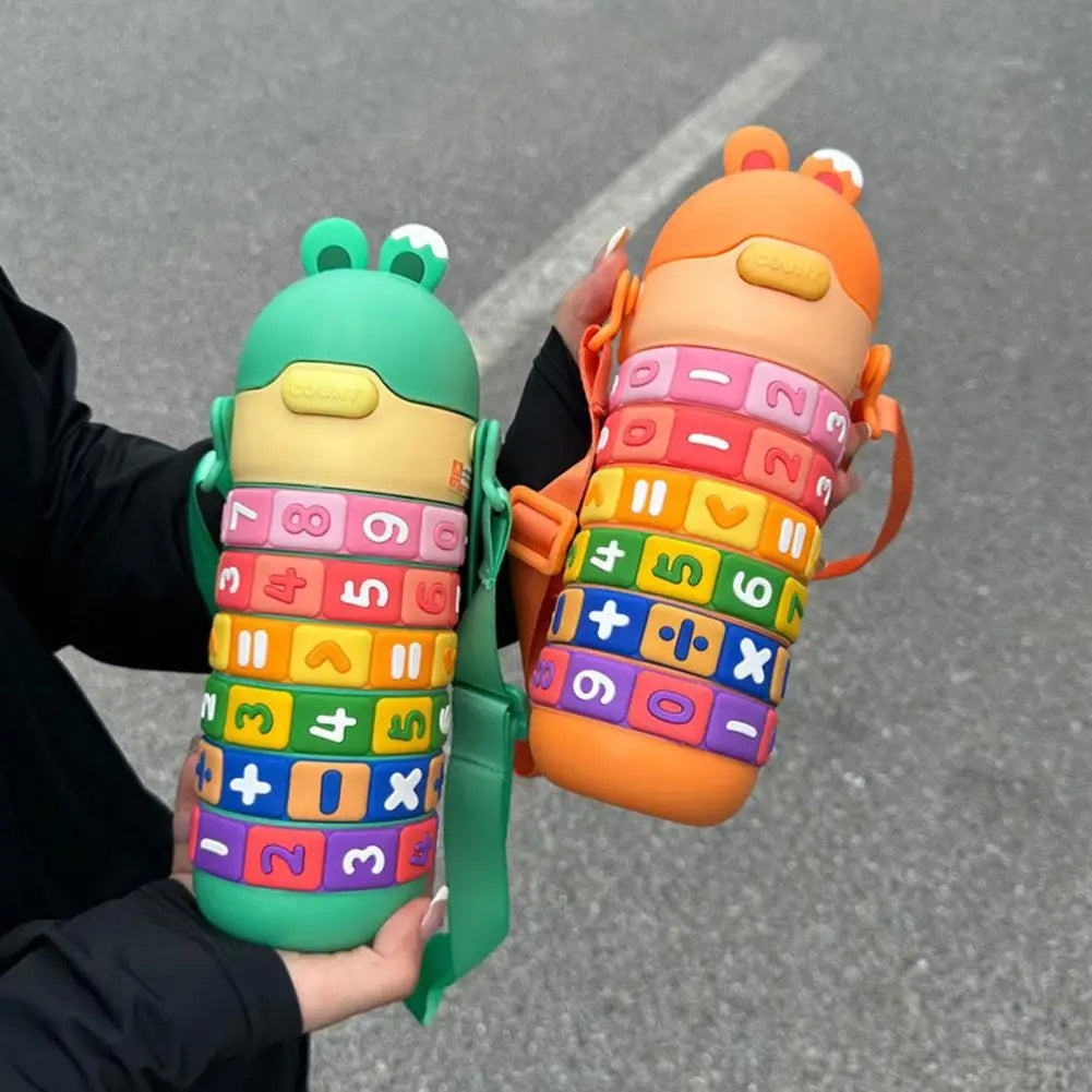 kawaii stainless steel water bottles with math straw handle