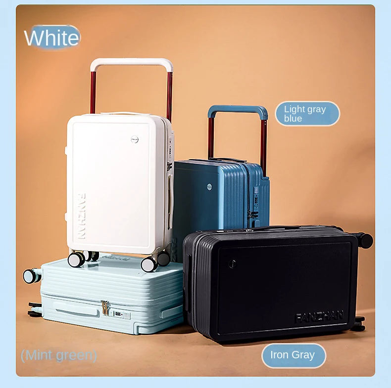 New design carry on suitcase with trolley and cup holder with USB charging