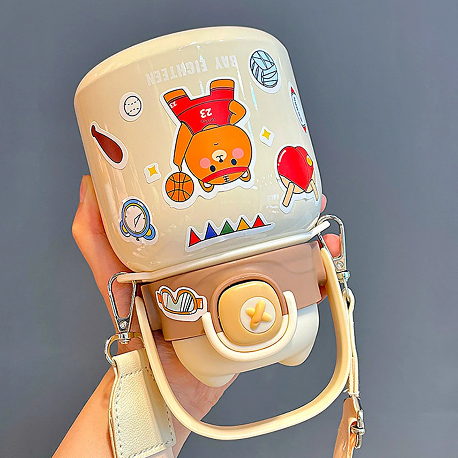 kawaii stainless steel water bottles with math straw handle