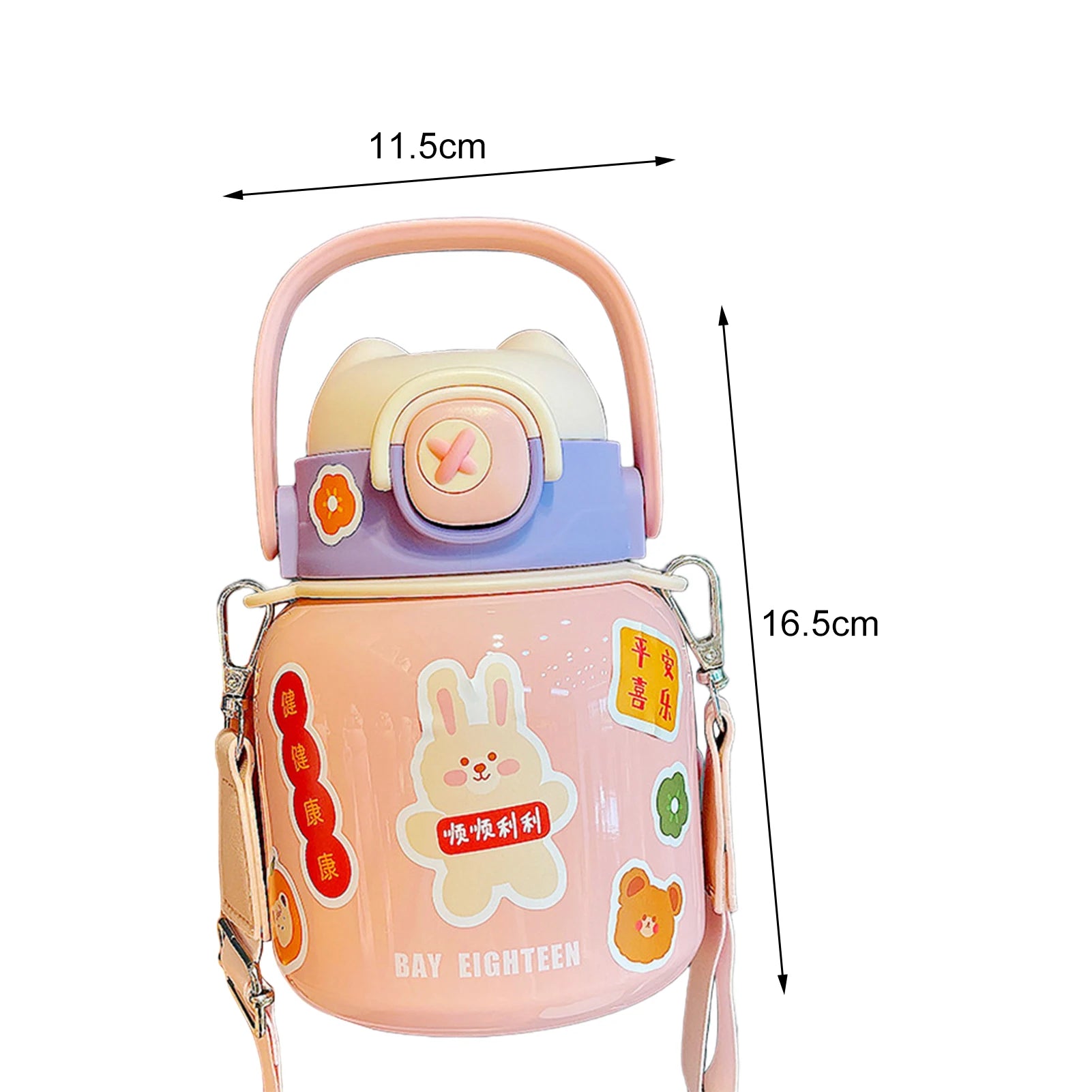 kawaii stainless steel water bottles with math straw handle