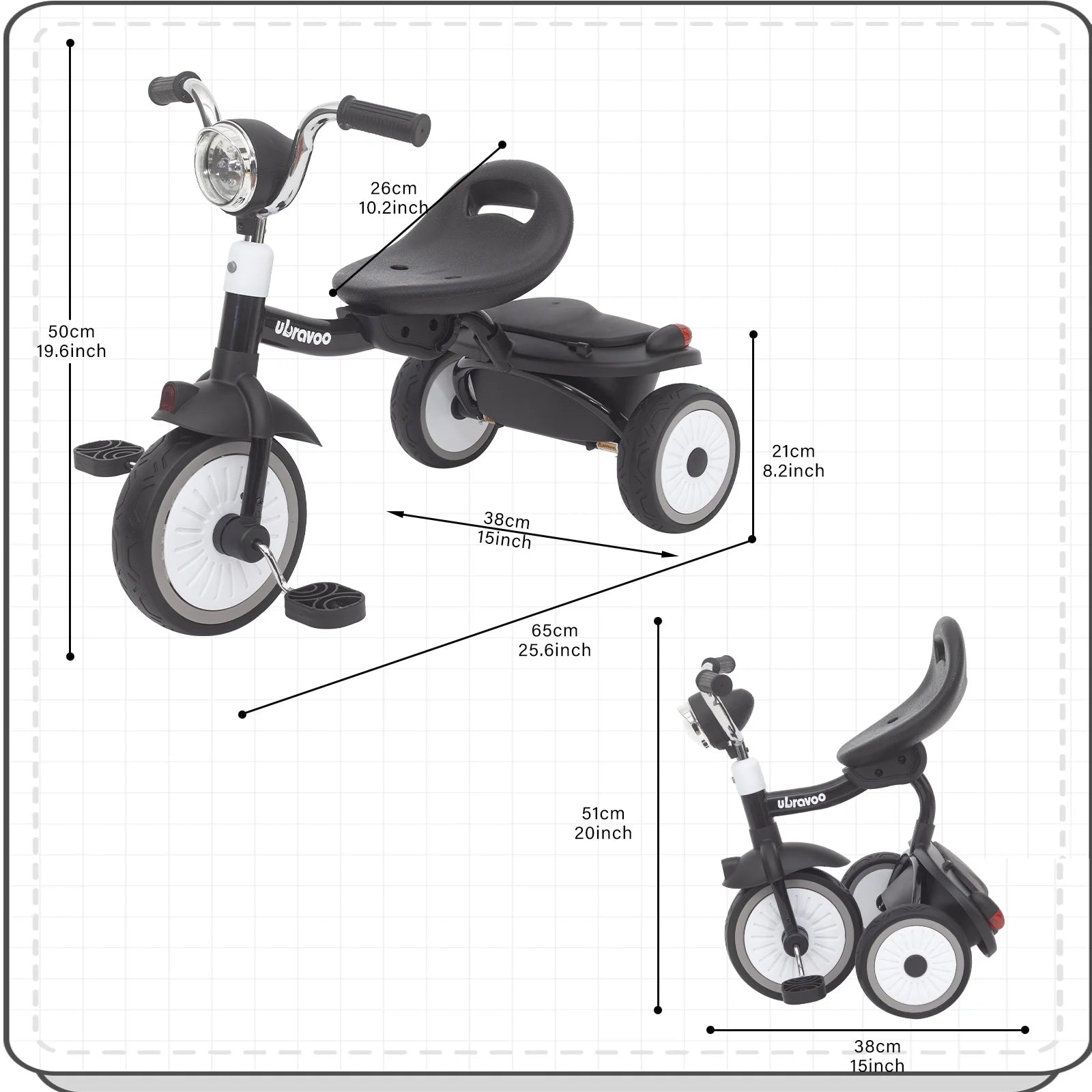 UBRAVOO Baby folding tricycle with pedals