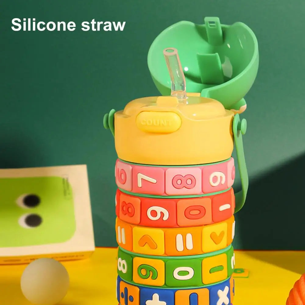 kawaii stainless steel water bottles with math straw handle