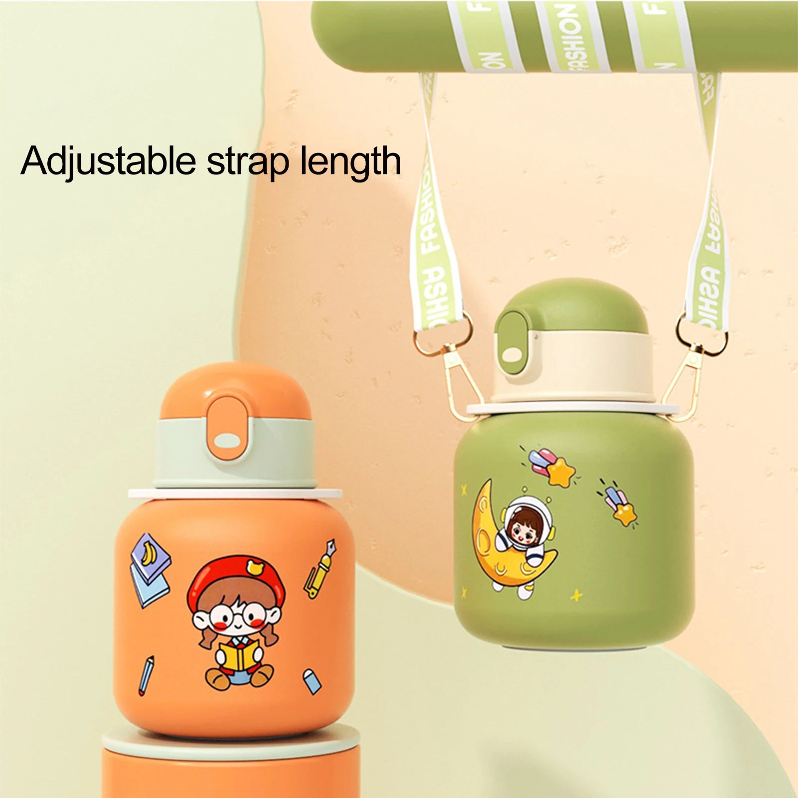 kawaii stainless steel water bottles with math straw handle