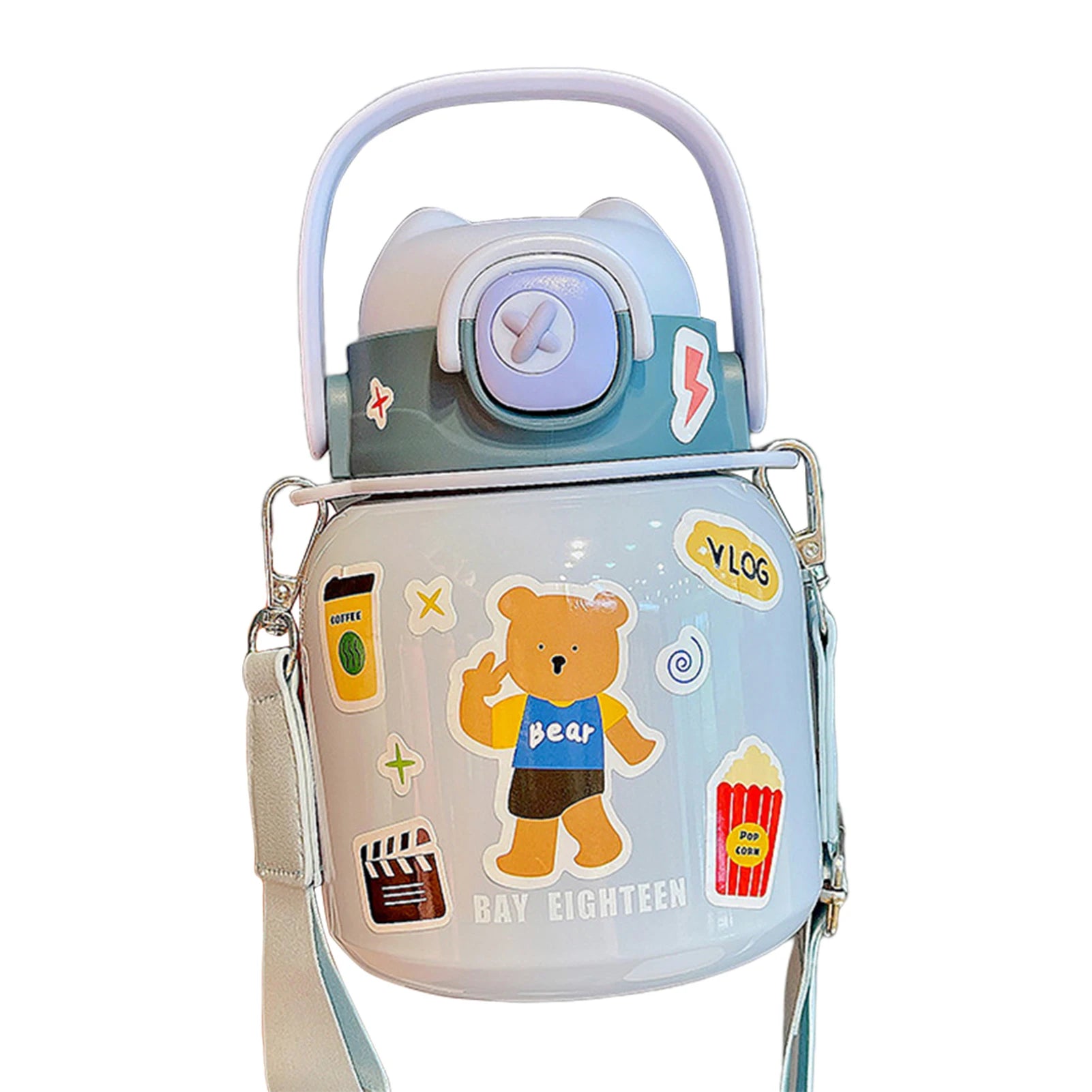 kawaii stainless steel water bottles with math straw handle