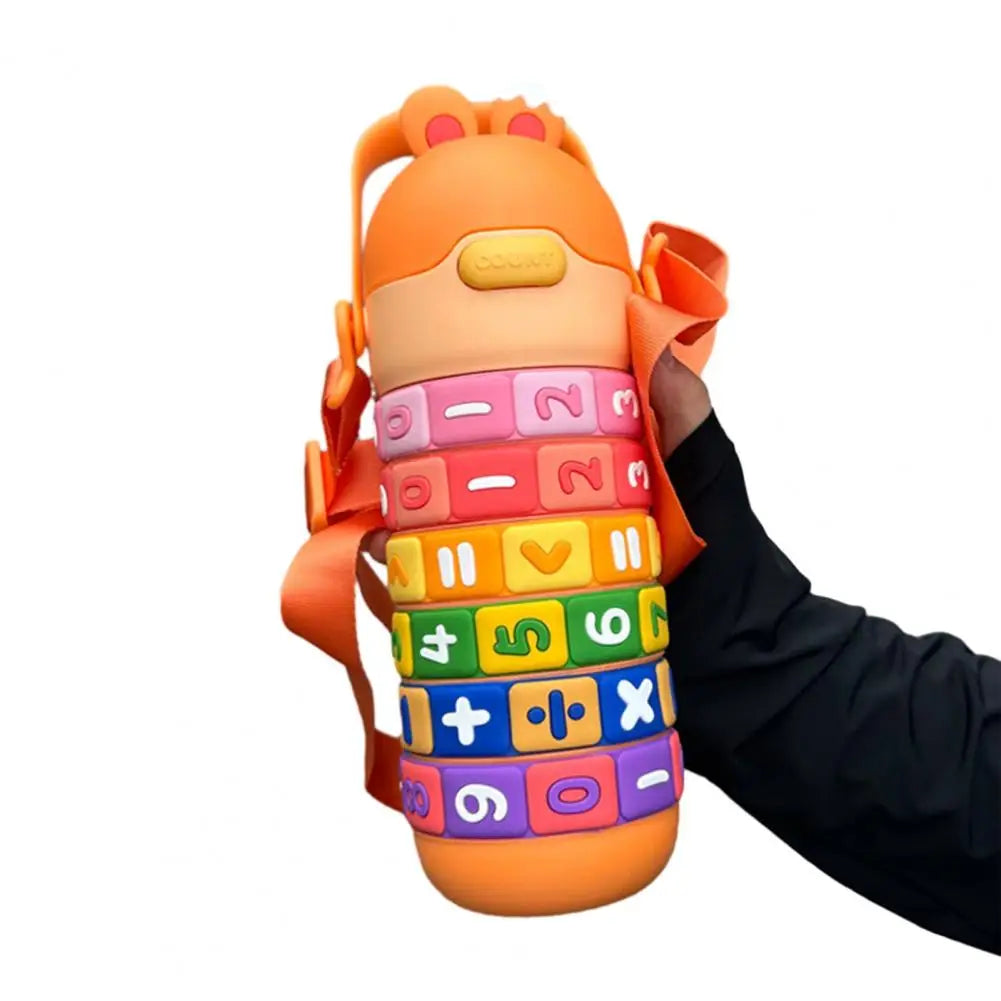 kawaii stainless steel water bottles with math straw handle