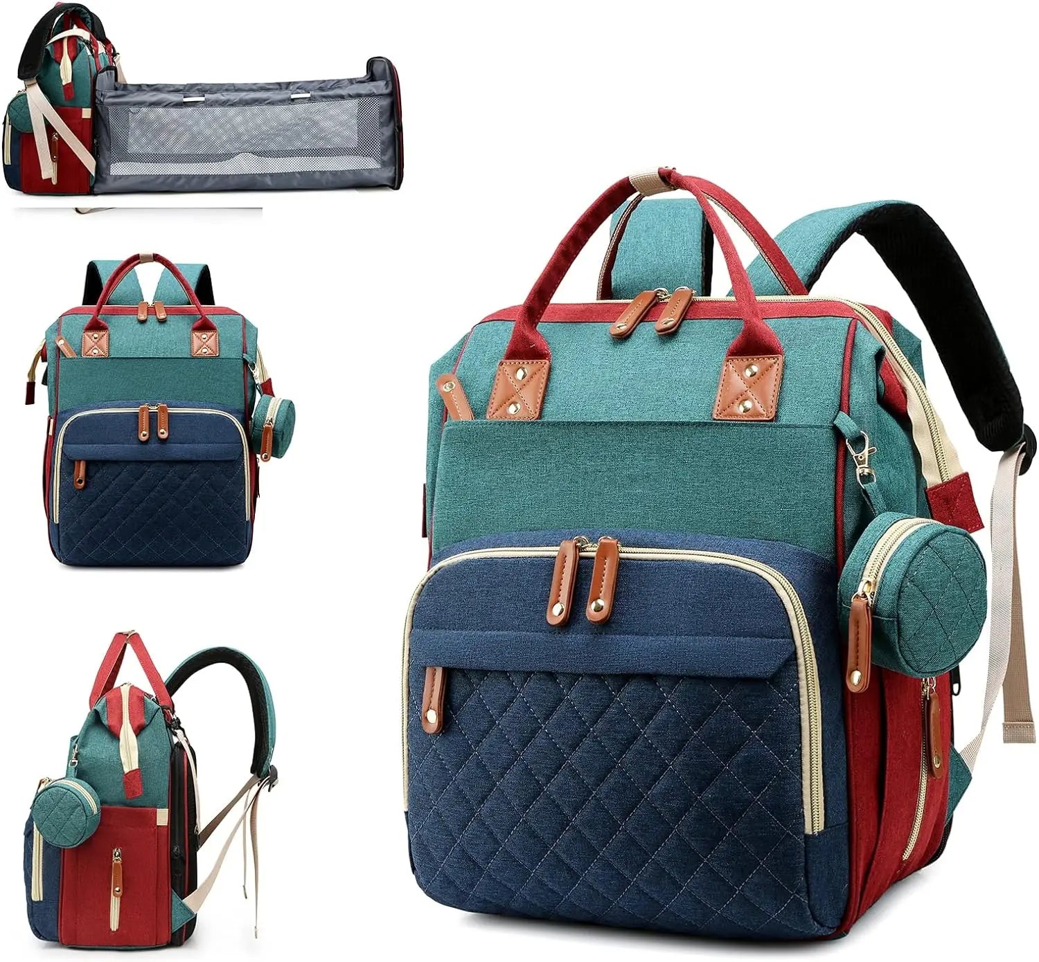 3-in-1 diaper bag with changing pad, with foldable changing pad