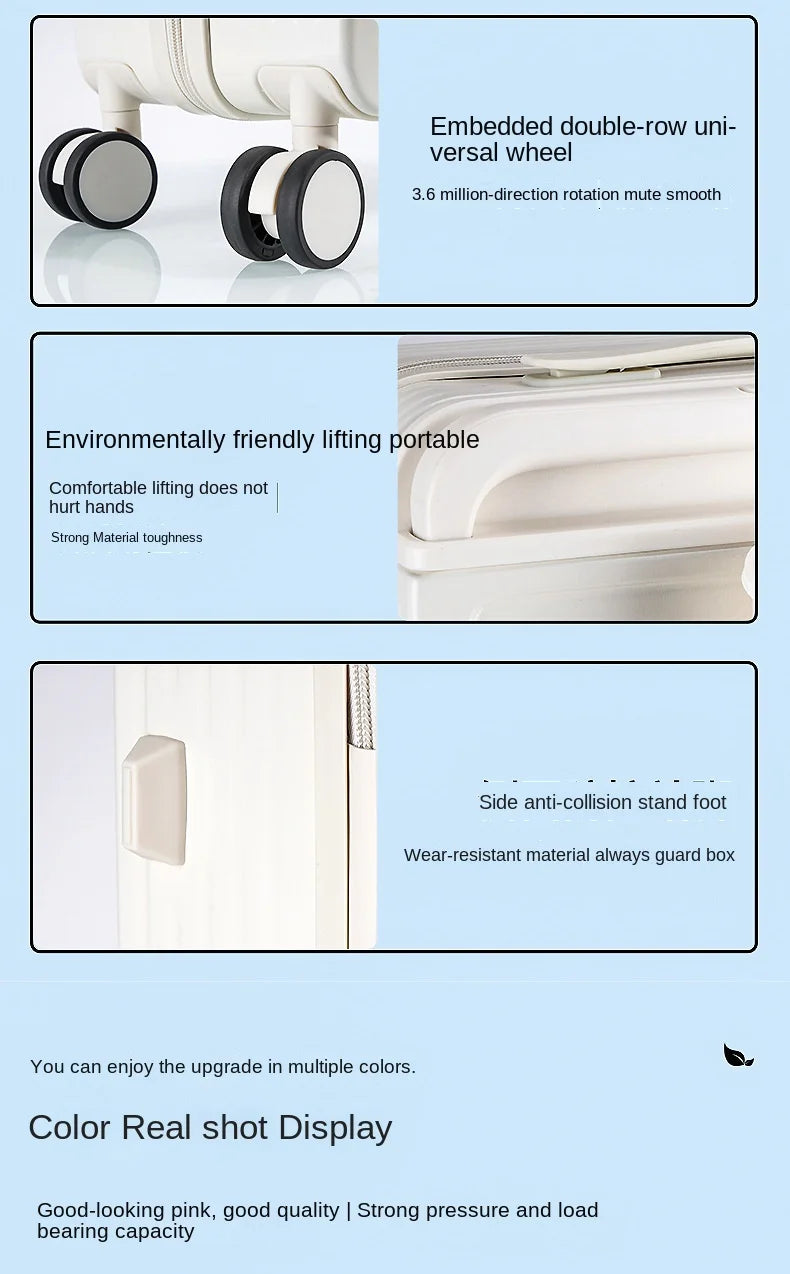 New design carry on suitcase with trolley and cup holder with USB charging