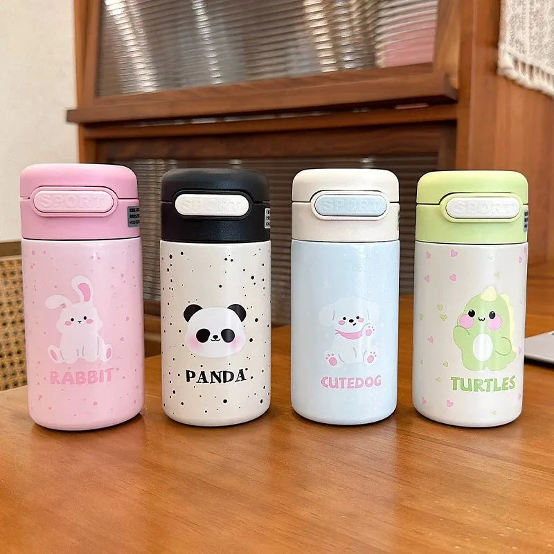 Mini Garrafa Térmica de Aço Inoxidável com Canudo e Desenho