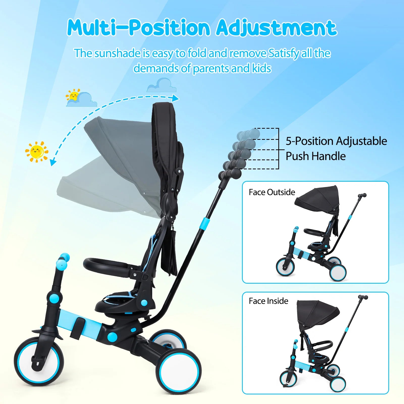 7 in 1 Adjustable Kids Folding Tricycle