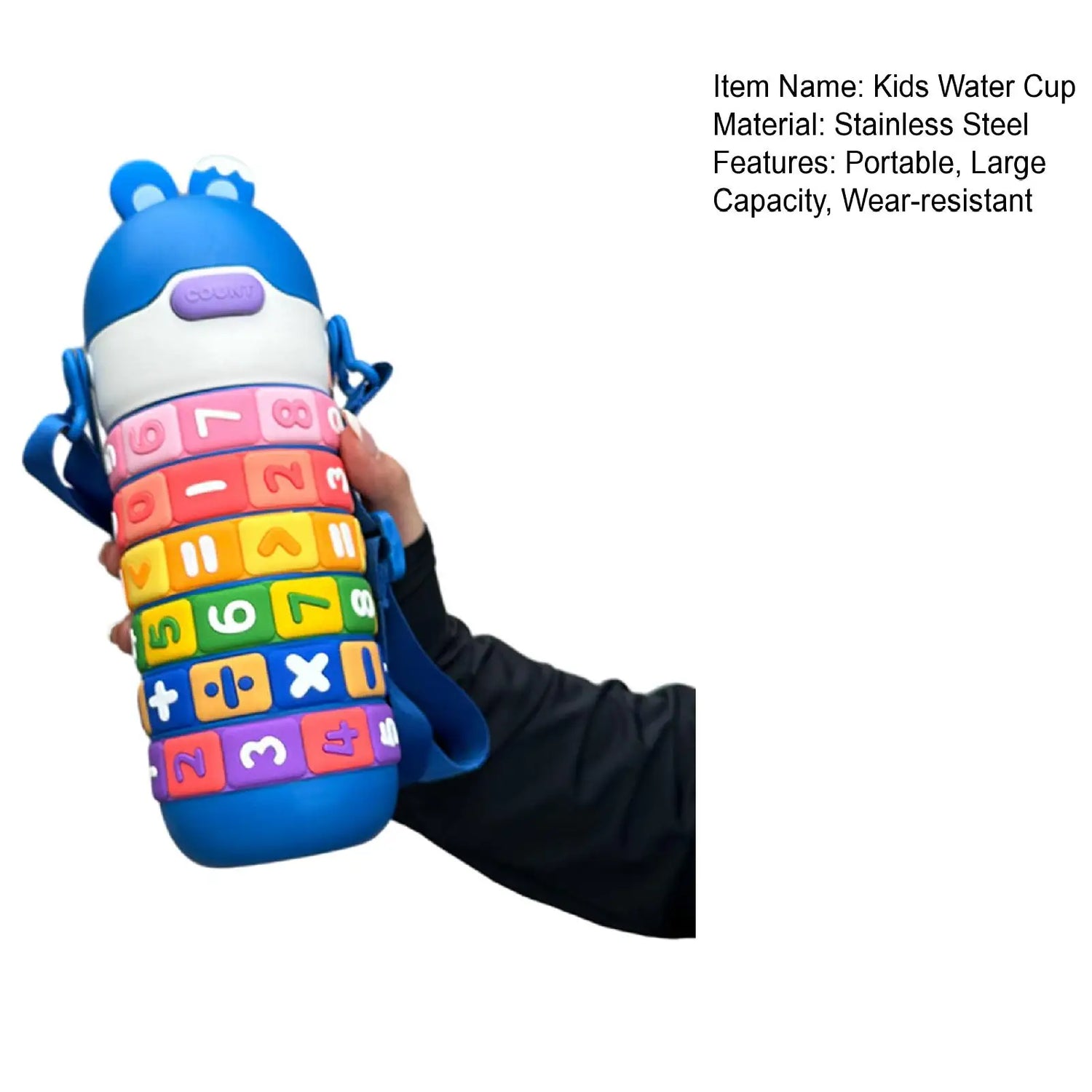 kawaii stainless steel water bottles with math straw handle