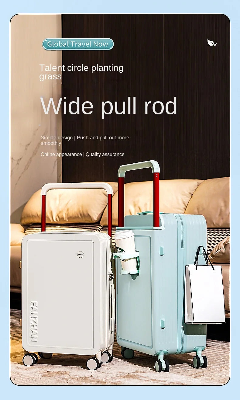 New design carry on suitcase with trolley and cup holder with USB charging
