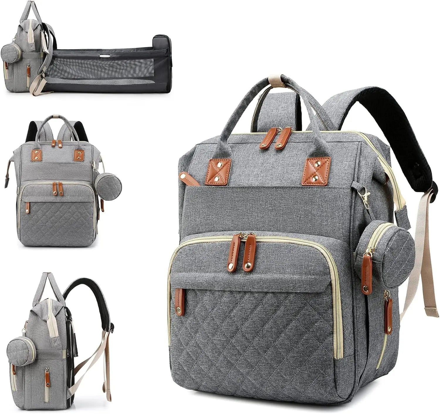 3-in-1 diaper bag with changing pad, with foldable changing pad