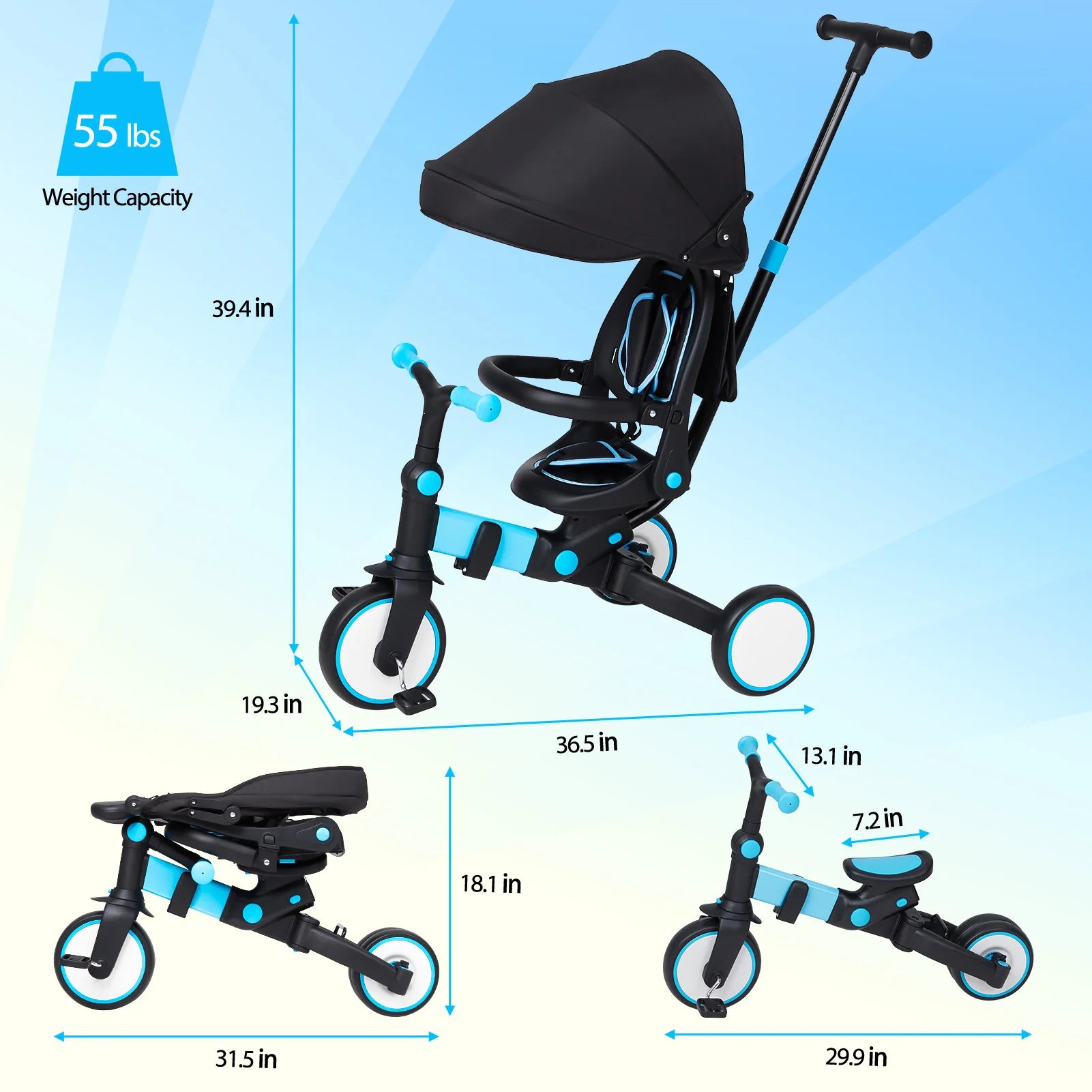 7 in 1 Adjustable Kids Folding Tricycle