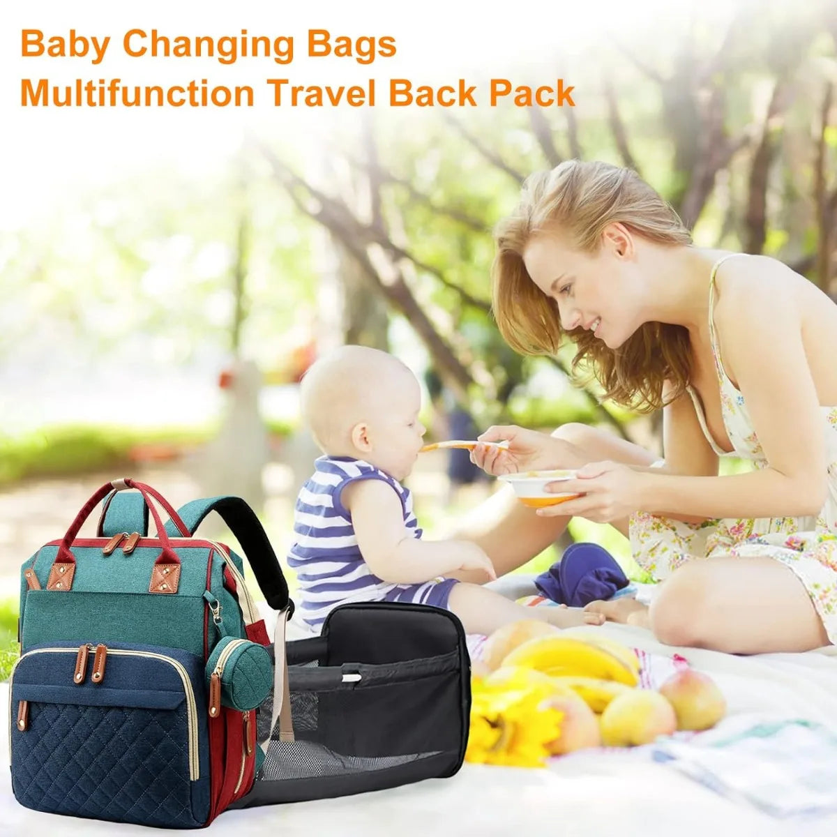 3-in-1 diaper bag with changing pad, with foldable changing pad