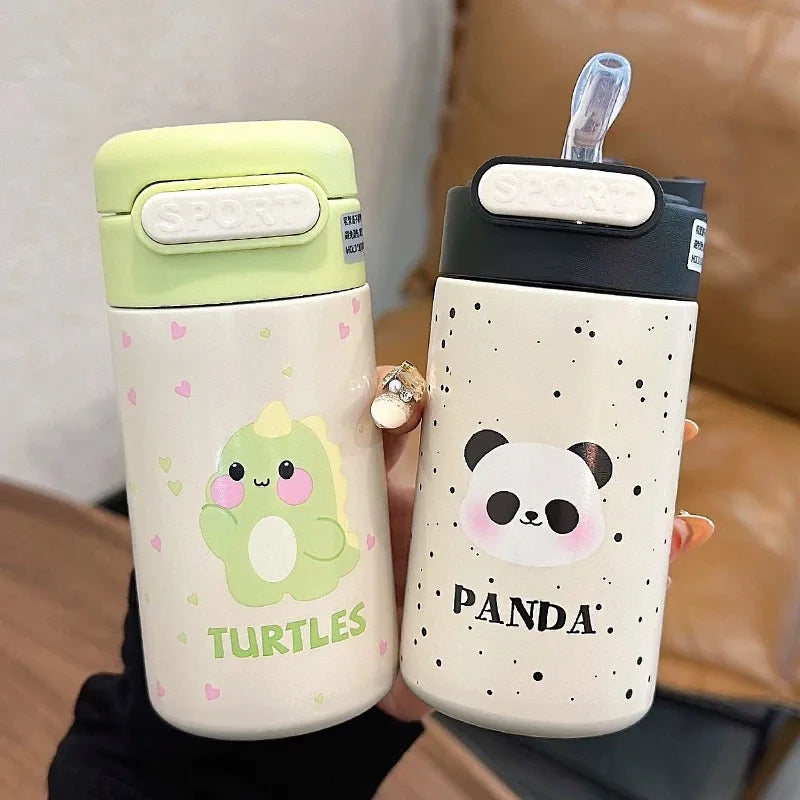 Mini Garrafa Térmica de Aço Inoxidável com Canudo e Desenho