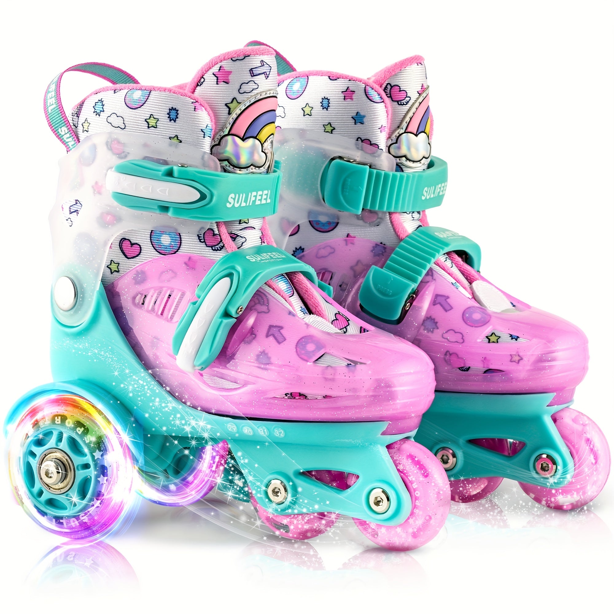 Adjustable kids roller skating shoes with lighting