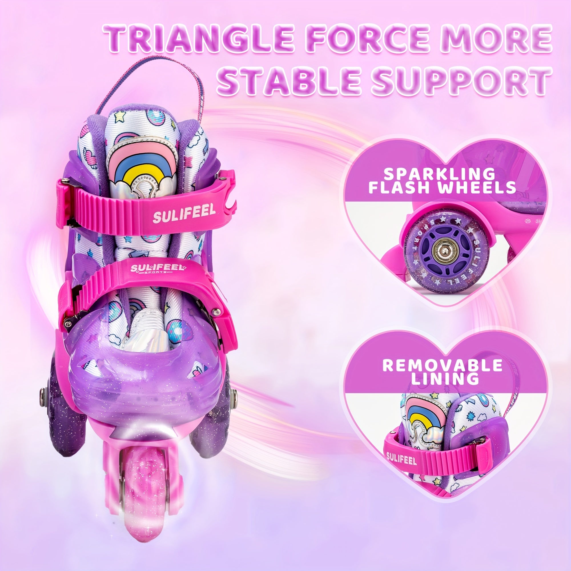 Adjustable kids roller skating shoes with lighting