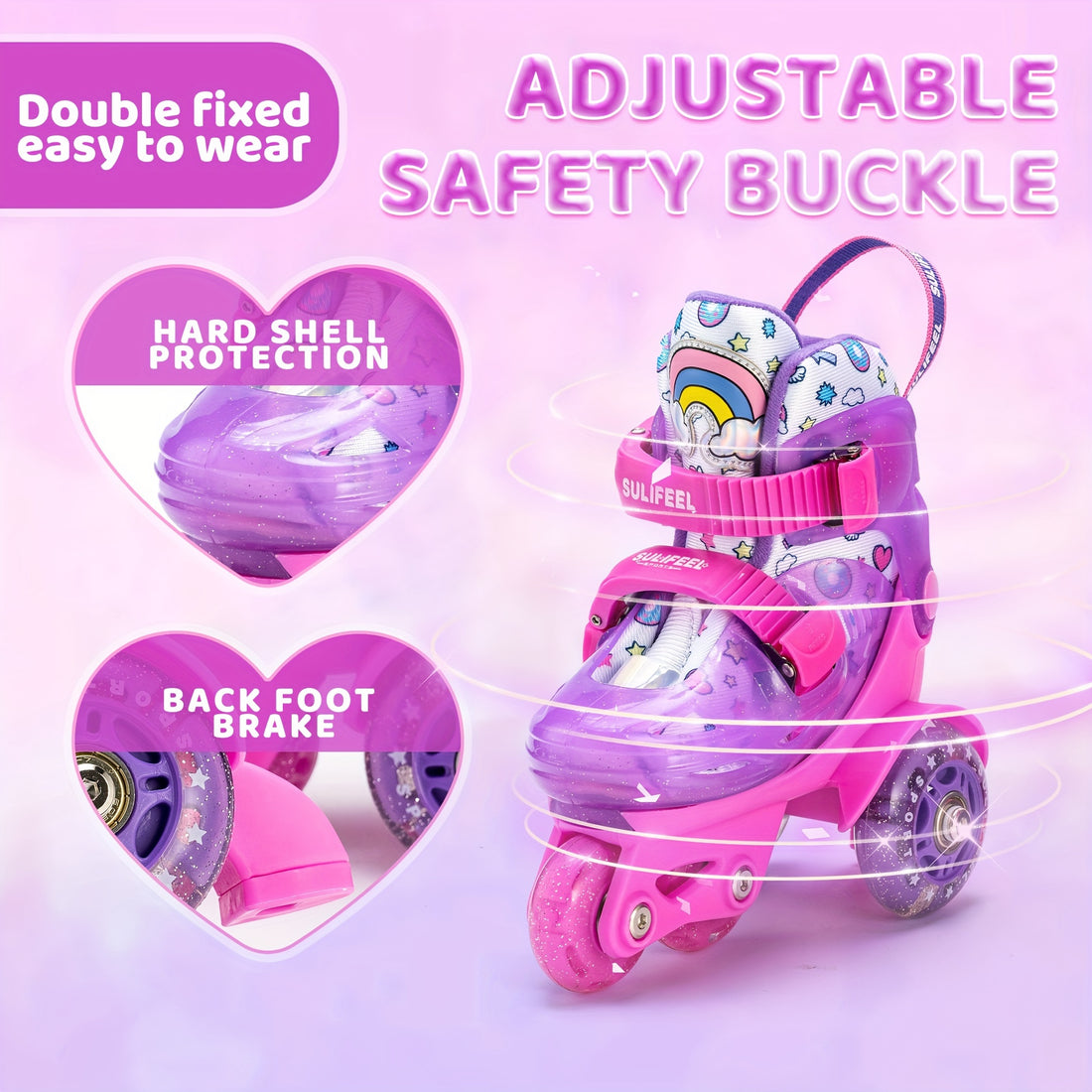 Adjustable kids roller skating shoes with lighting