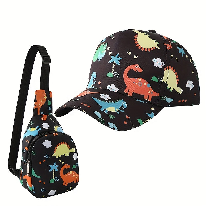 2 Piece Set Dinosaur Print Baseball Cap for Boys