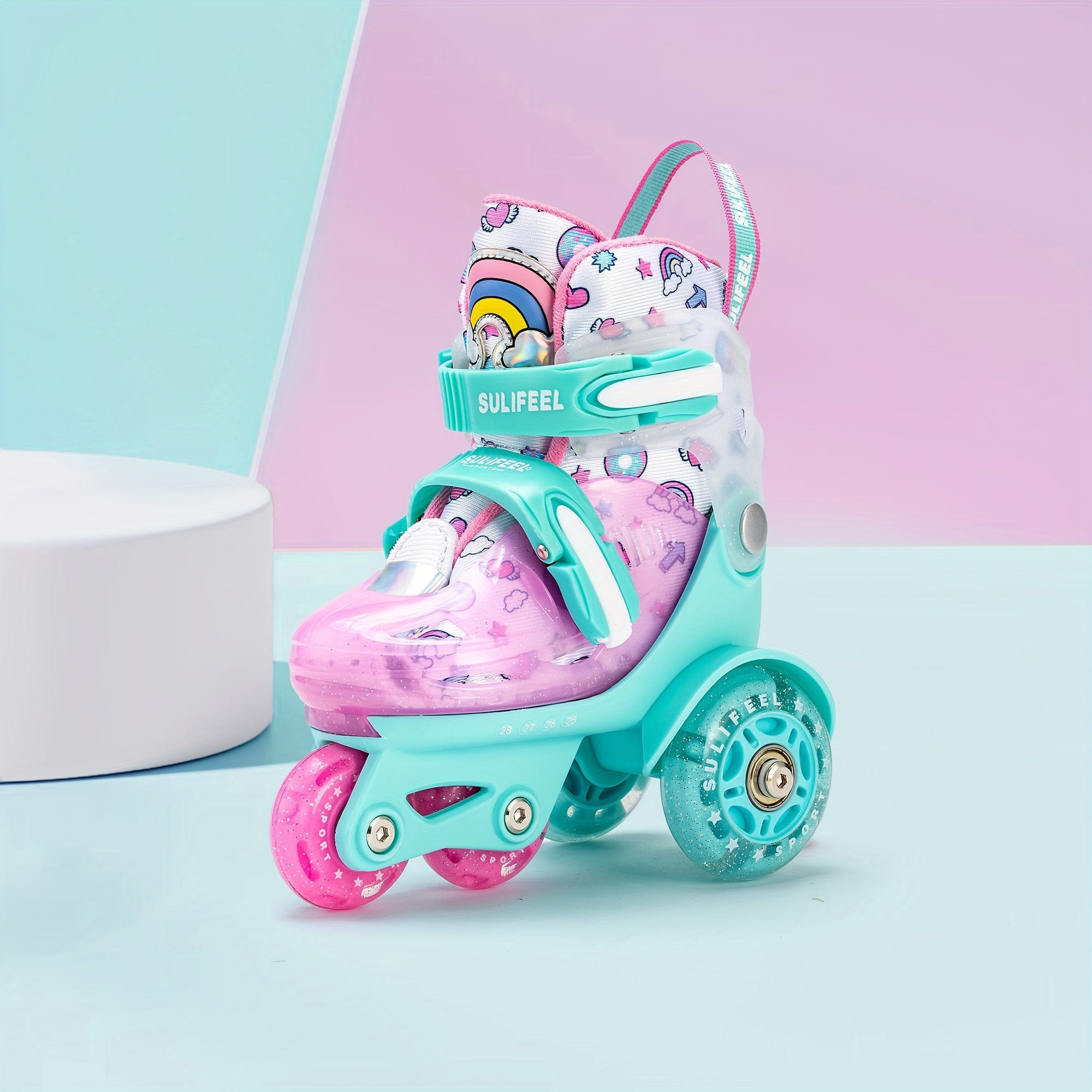Adjustable kids roller skating shoes with lighting