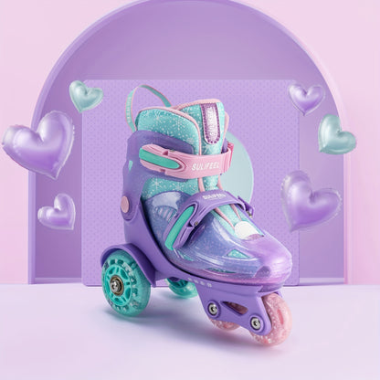 Adjustable kids roller skating shoes with lighting