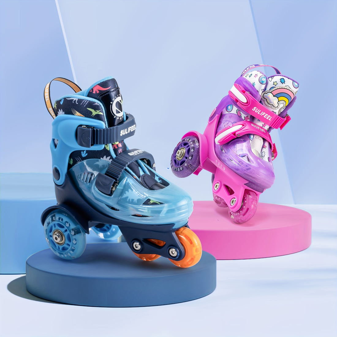 Adjustable kids roller skating shoes with lighting