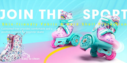 Adjustable kids roller skating shoes with lighting