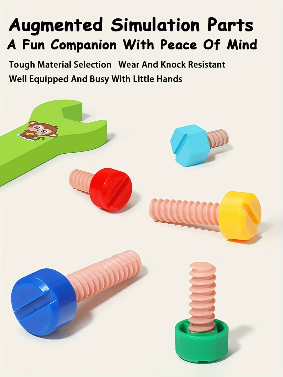Wooden tool box with animal pattern and rope for kids