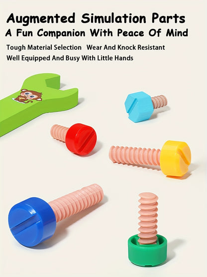 Wooden tool box with animal pattern and rope for kids