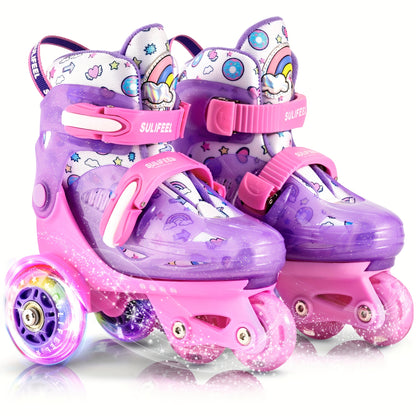 Adjustable kids roller skating shoes with lighting