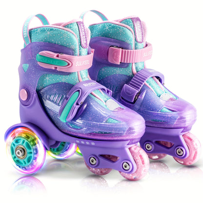 Adjustable kids roller skating shoes with lighting