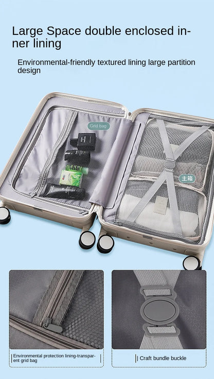 New design carry on suitcase with trolley and cup holder with USB charging