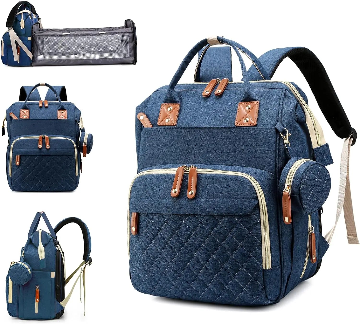 3-in-1 diaper bag with changing pad, with foldable changing pad