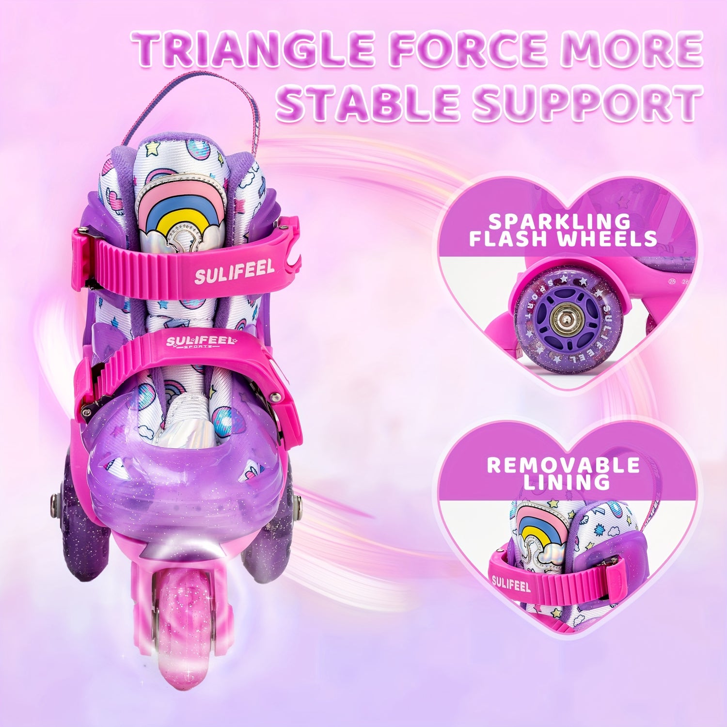 Adjustable kids roller skating shoes with lighting
