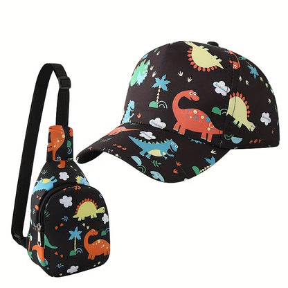 2 Piece Set Dinosaur Print Baseball Cap for Boys