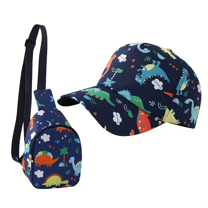 2 Piece Set Dinosaur Print Baseball Cap for Boys